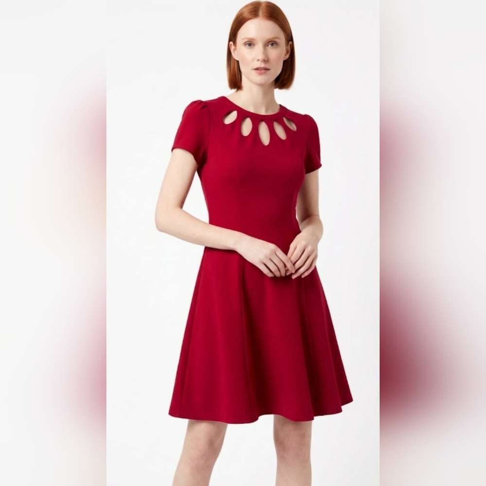 Red Teardrop Neckline Fit-and-Flare Mini Dress size:6